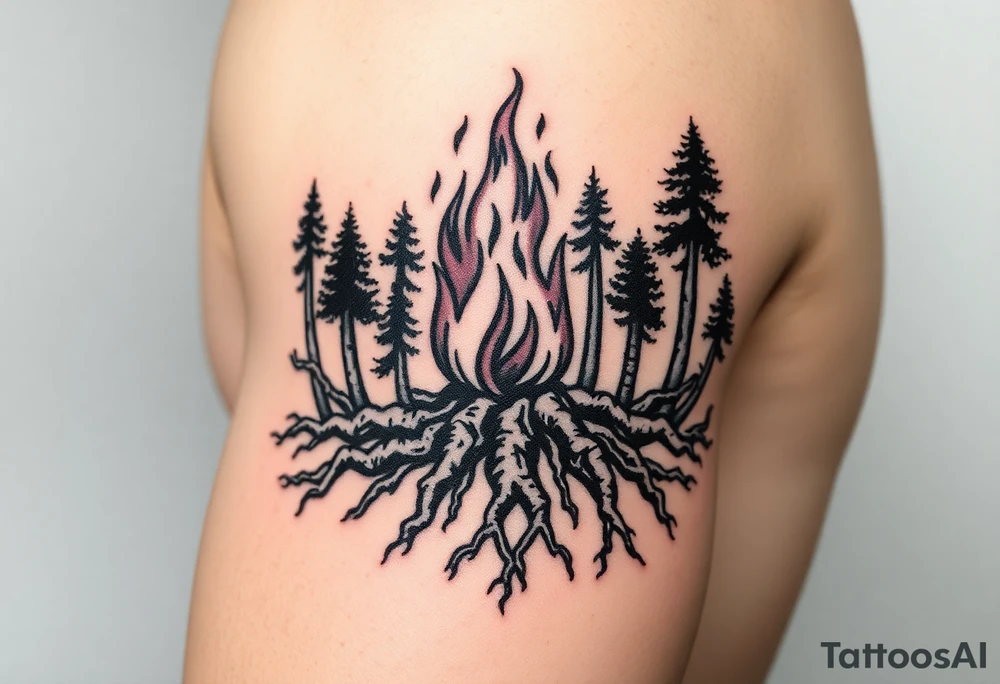 fire in a forest of roots tattoo idea