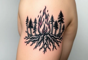 fire in a forest of roots tattoo idea