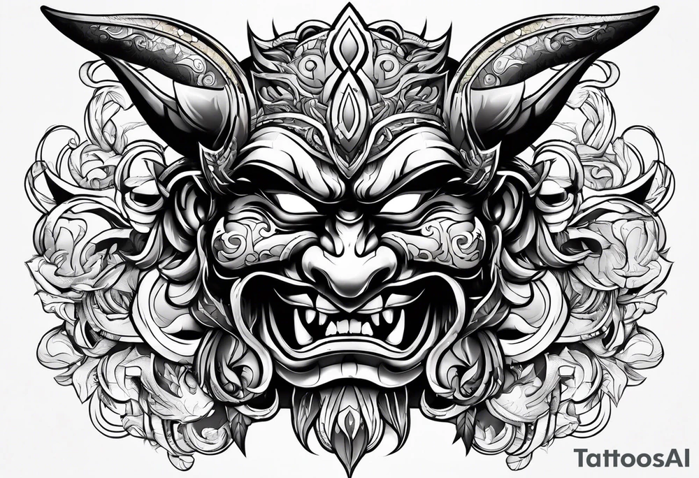 Protection against evil Oni mask tattoo idea
