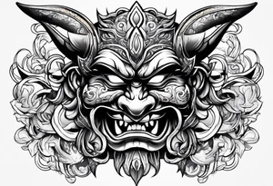 Protection against evil Oni mask tattoo idea