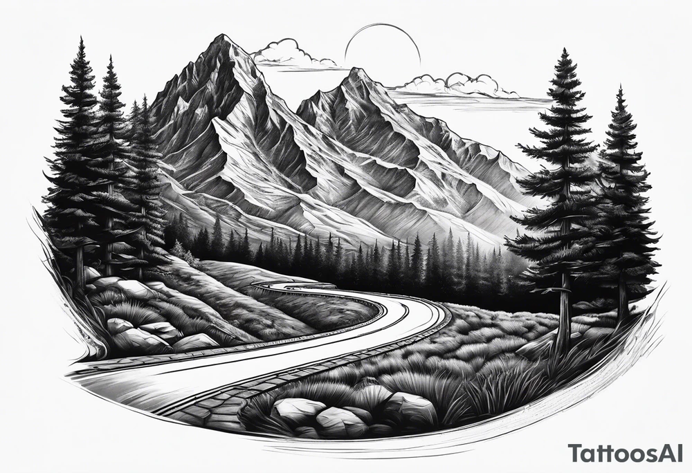 road into mountain tattoo idea