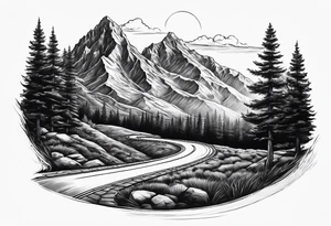 road into mountain tattoo idea