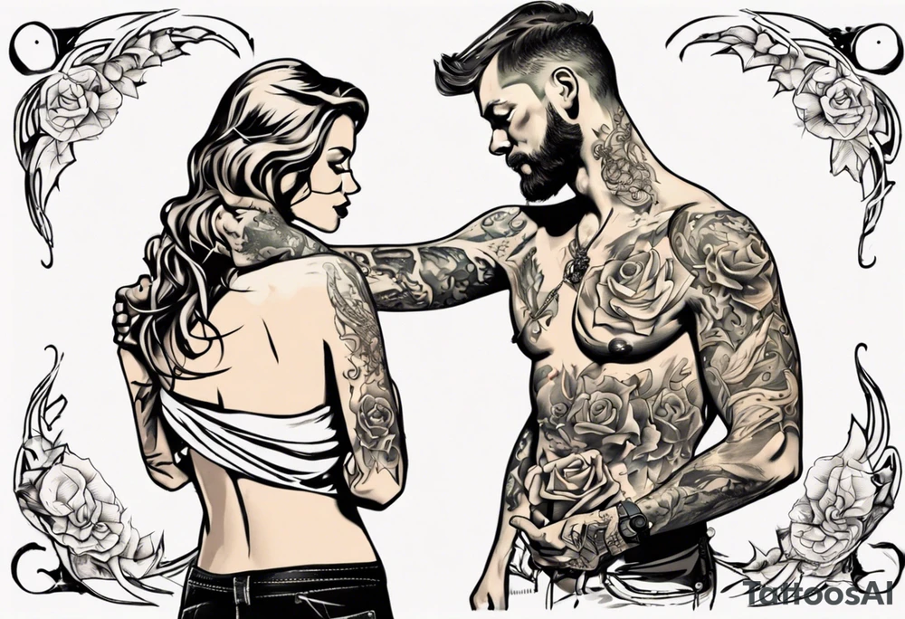 woman giving man a tattoo tattoo idea