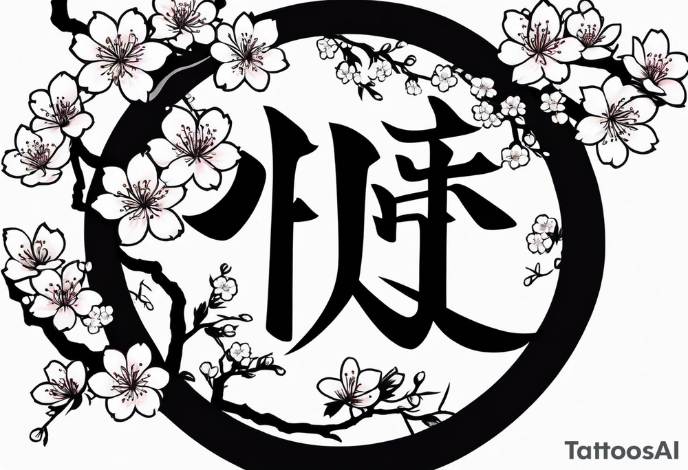 Kanji letter for shadow inside half circle with cherry blossoms tattoo idea