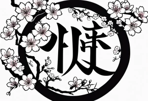 Kanji letter for shadow inside half circle with cherry blossoms tattoo idea