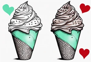 simple mint chocolate chip ice cream cone with small red heart on it somewhere. tattoo idea