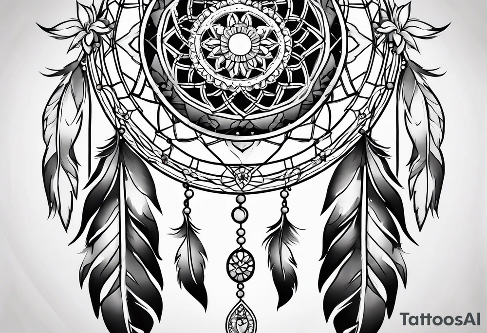 Dream catcher with flowers tattoo idea