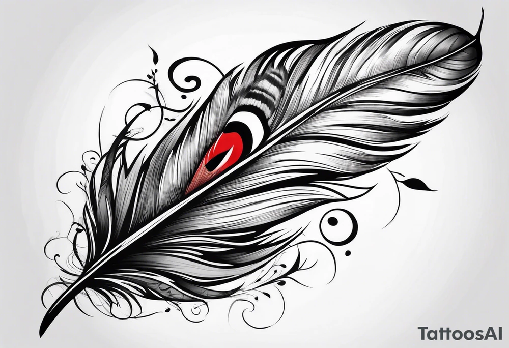 feather with birds flying out with one red bird tattoo idea