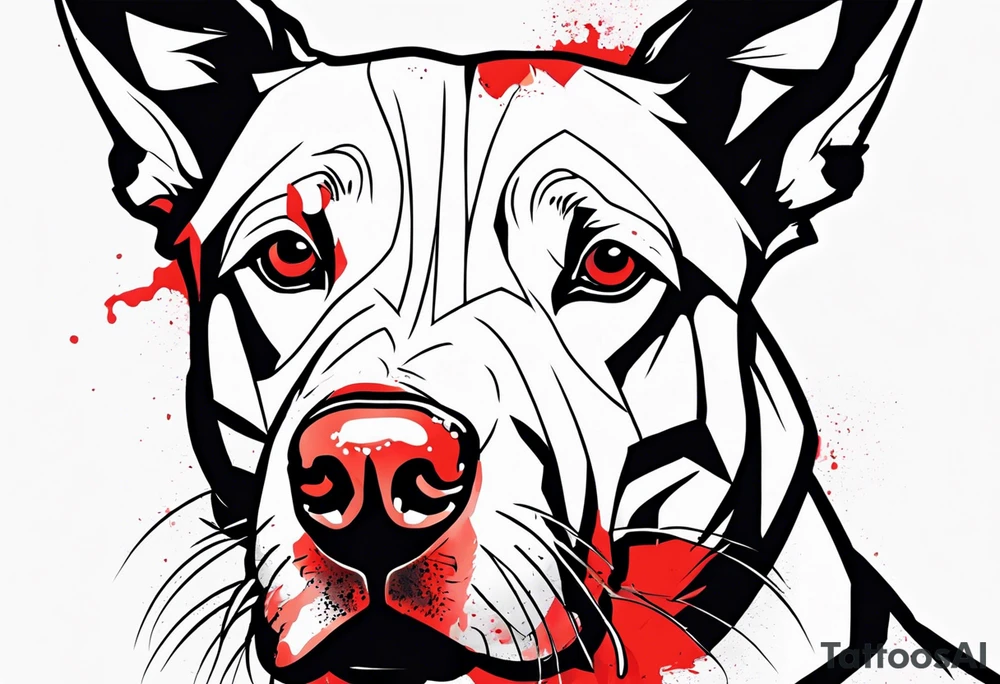 Create aggressive, vicious dog, with some blood coming out of his mouth and saliva. Make it a drawing and use the image of reference. I am going to add. I want HIM TO BE ANGRY WITH RED EYES use German shepherd tattoo idea