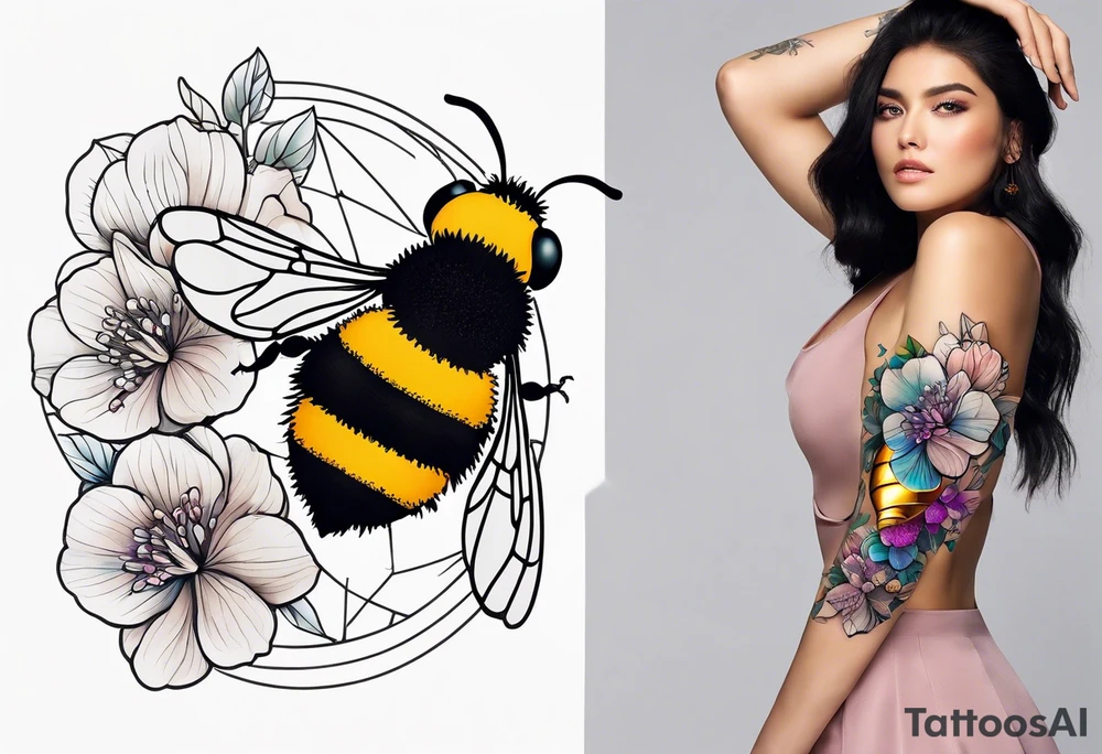 Small tattoo. There’s a hydrangea and a bee but they are not touching. The bee is small and off to the side. tattoo idea