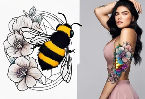 Small tattoo. There’s a hydrangea and a bee but they are not touching. The bee is small and off to the side. tattoo idea