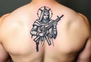 Saint Barbara carrying an M4 rifle tattoo idea