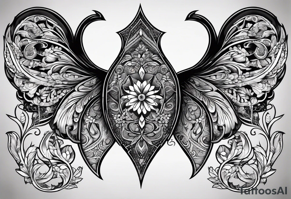 simple shape, dimond shape, split in two distinct parts that are symmetrical, resembling lungs or breathing tattoo idea