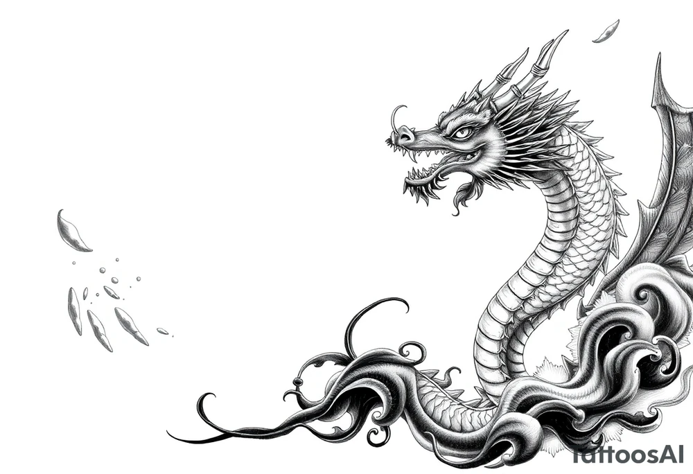 The ocean for the left side. The dragon with sumie style for the right side. That dragon goes up tattoo idea