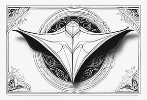 Tattoo sketch of manta ray in contour, without shadows and background, made of sacred ornament, minimalistic design, without thick lines and dark spots, while maintaining the shape of Manta Ray tattoo idea