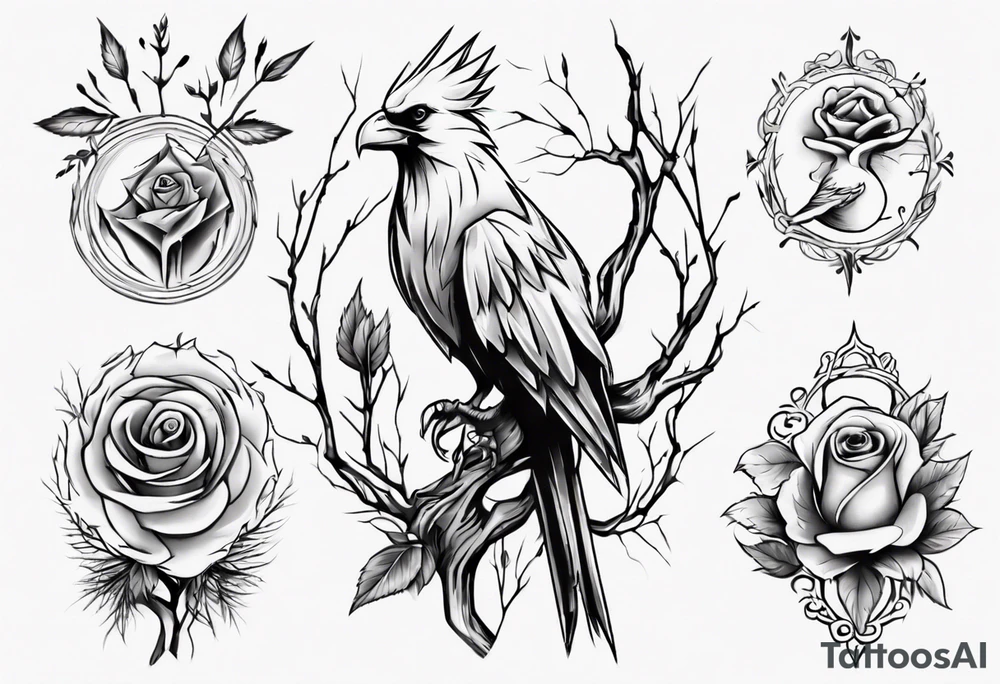 Willow tree with a cardinal and a rose and a eagle tattoo idea