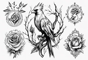 Willow tree with a cardinal and a rose and a eagle tattoo idea