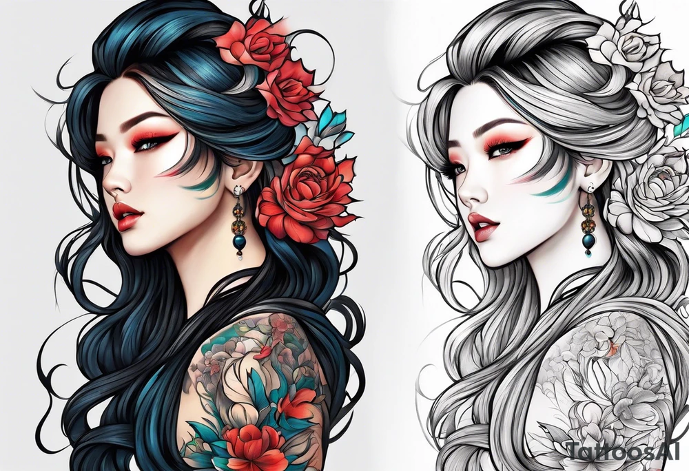 long hair flowing tattoo idea