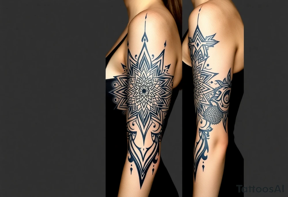 shaman style mytical bold line mandala tattoo idea