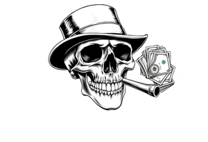 skull with mustache,a big cigar in his mouth,a top-hat on his head and alot of money in a hand. tattoo idea