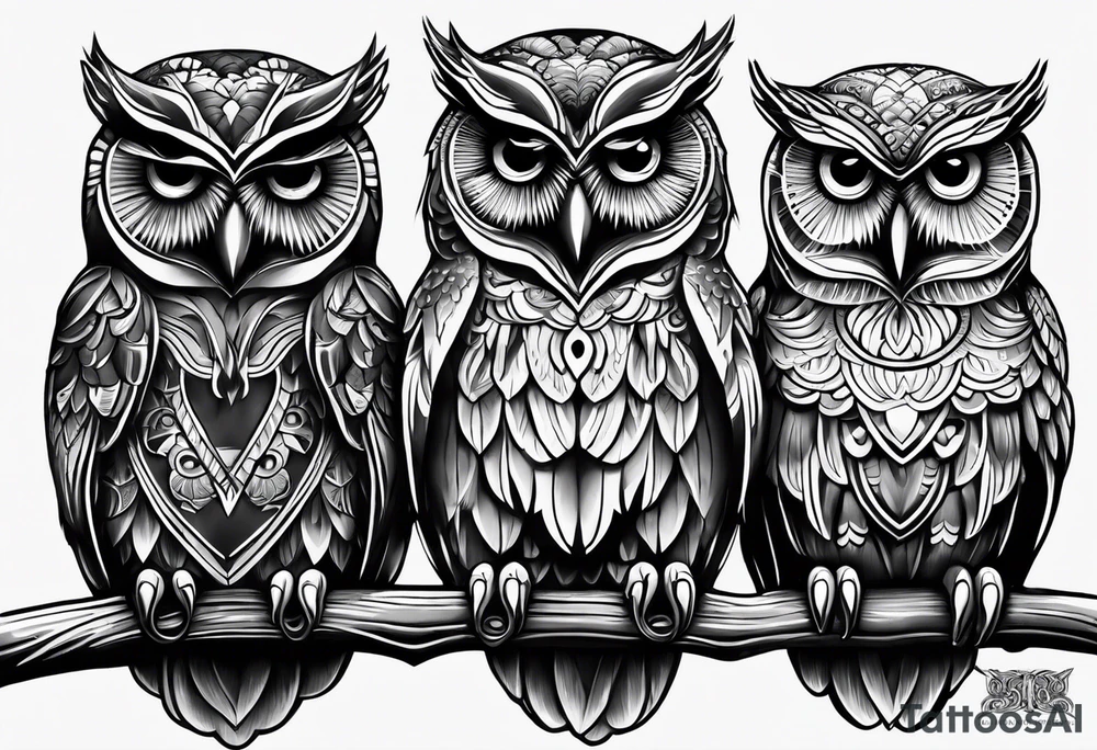 Hear no evil, see no evil, speak no evil owls tattoo idea