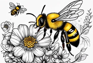 a tattoo with beehive flowers bees and queen bee signifying a mothers love guidance and bond with her daughters and granddaughter tattoo idea