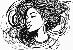 Draw a women head with dread locks flying in the air tattoo idea