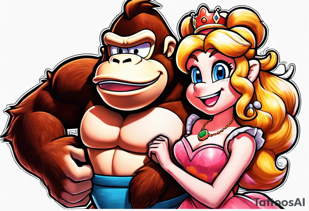 Donkey Kong holding sexy Princess Peach tattoo idea