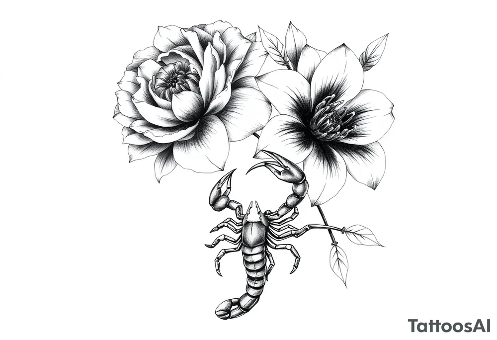 peonies and lilies with scorpion tattoo idea