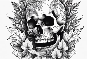 Skull and bones with leafs tattoo idea