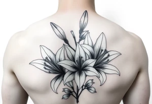 lillies, realistic, black and white tattoo idea