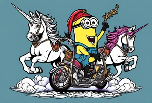 minions riding a unicorn tattoo idea