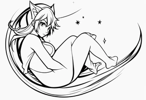 No color fairy with a tail inspired by the logo of the anime show called Fairy Tail in a fetal position leaning in and forward while in the air floating tattoo idea