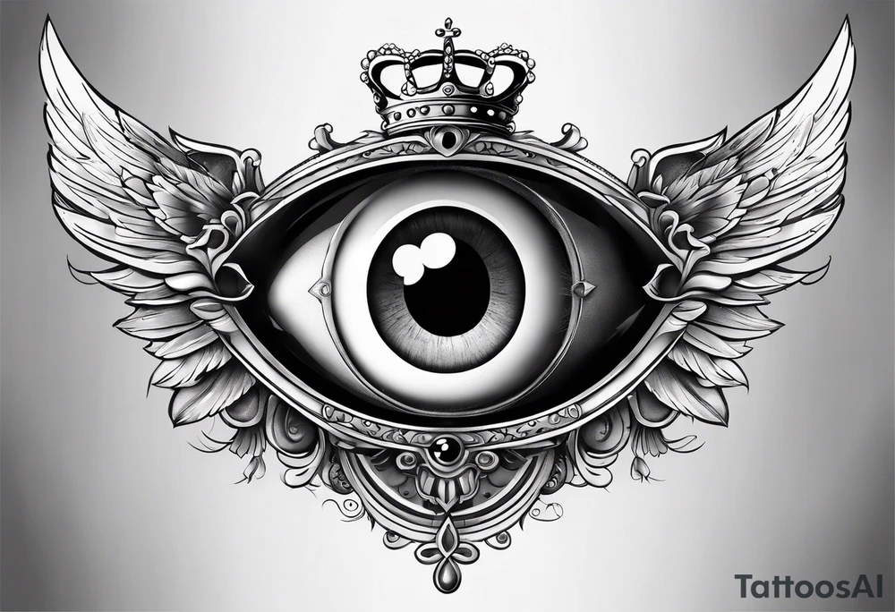 big eye with wings and crown tattoo idea