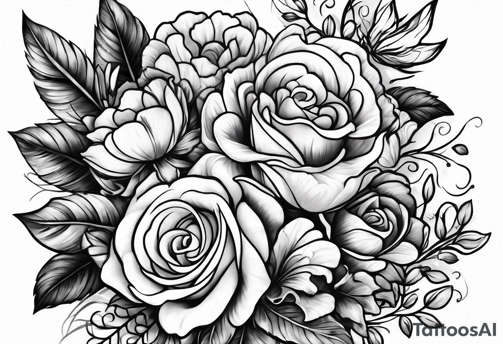 Bouquet de fleurs tattoo idea