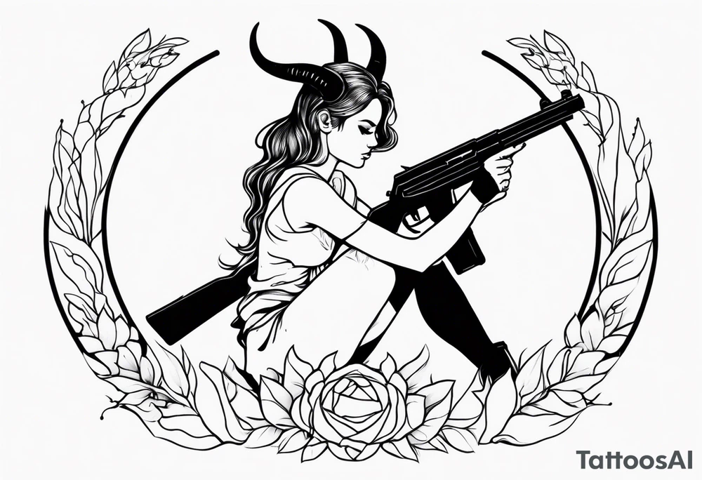capricorn girl with gun tattoo idea