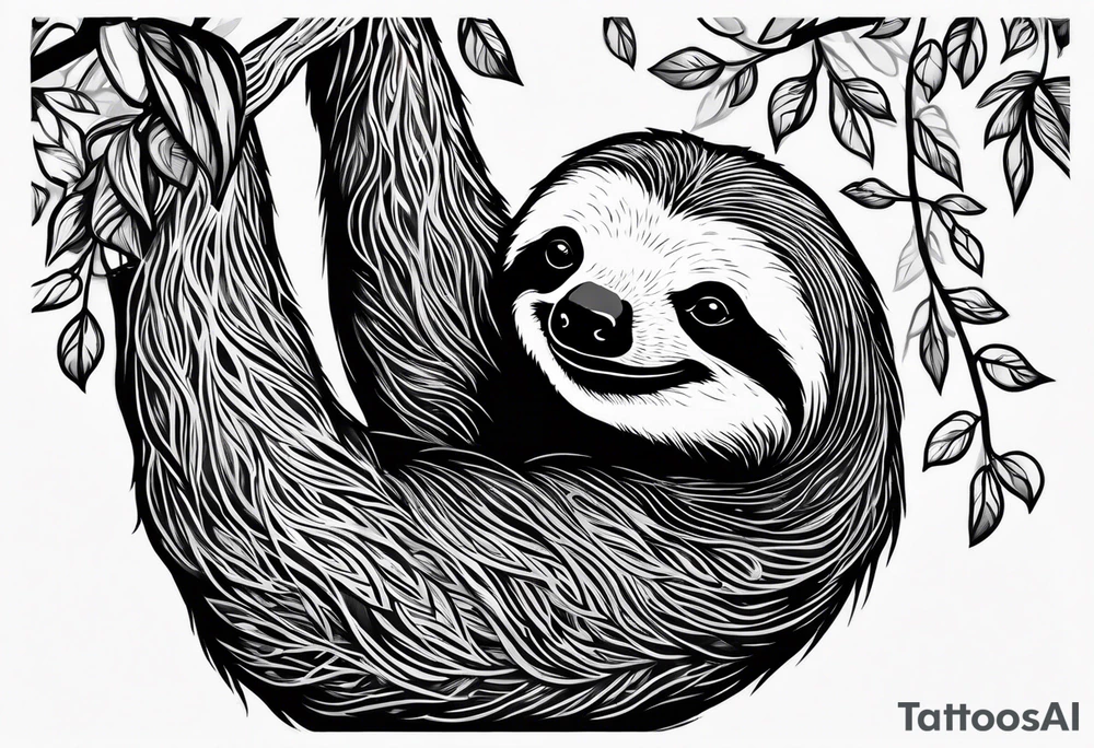 Sloth hanging on a tree tattoo idea