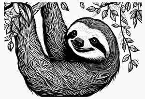 Sloth hanging on a tree tattoo idea