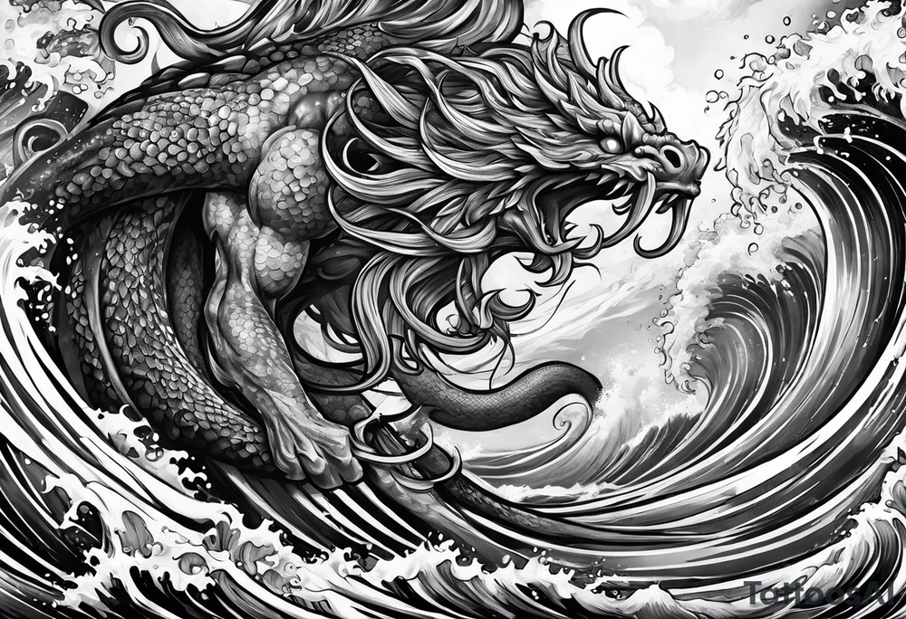 Kraken attacking Poseidon thrusting trident tattoo idea