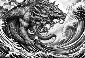 Kraken attacking Poseidon thrusting trident tattoo idea