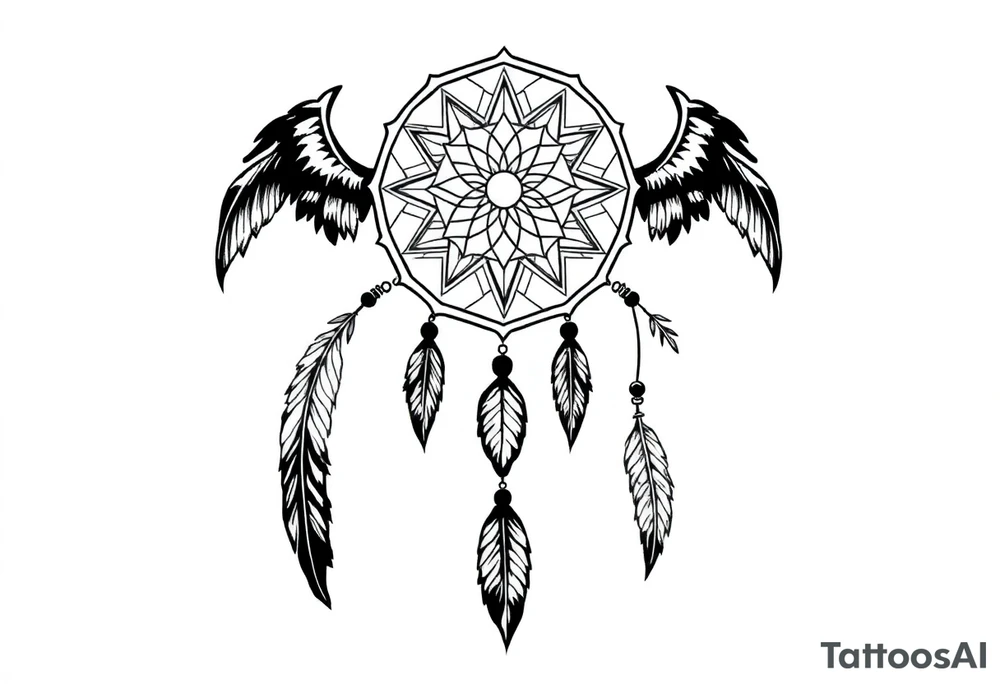 dreamcatcher, with feathers, authentic tattoo idea