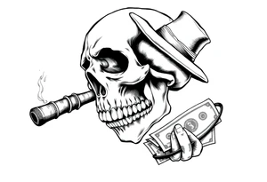 skull with cigar in his mouth,a mustache,a top-hat and money in a hand. tattoo idea