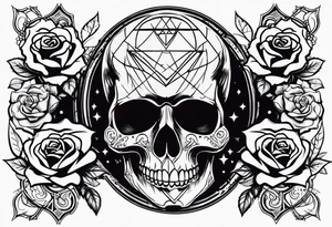 1 skull, 3 roses, metal music, masonic symbol tattoo idea