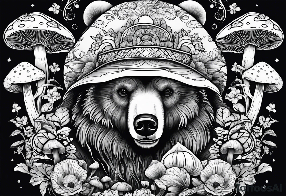 Magic mushrooms bear tattoo idea