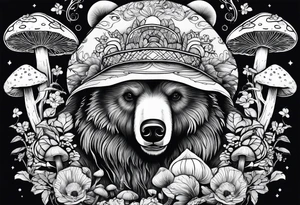 Magic mushrooms bear tattoo idea