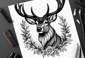 Strong deer with a beard and with antlers tattoo idea