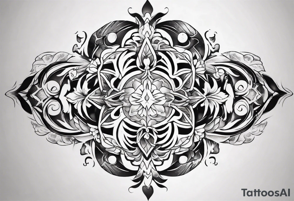 Black and white and ornamental style tattoo which will wrap around ankle horizontally which is larger in the centre tattoo idea