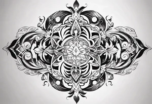 Black and white and ornamental style tattoo which will wrap around ankle horizontally which is larger in the centre tattoo idea