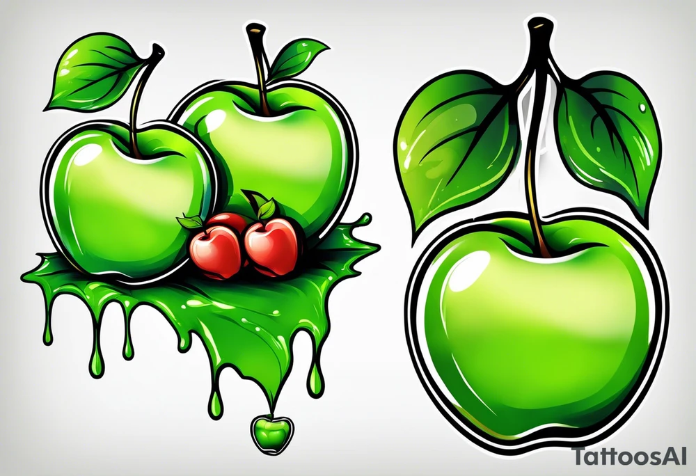 Dripping green apple tattoo idea