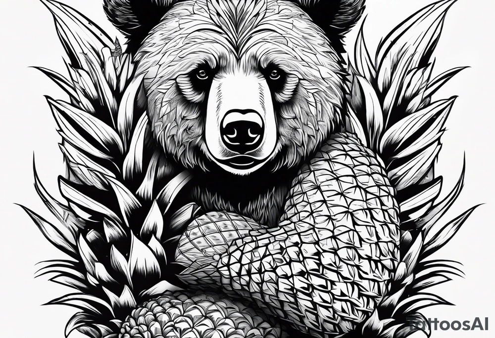 Bear hugging pineapple tattoo idea